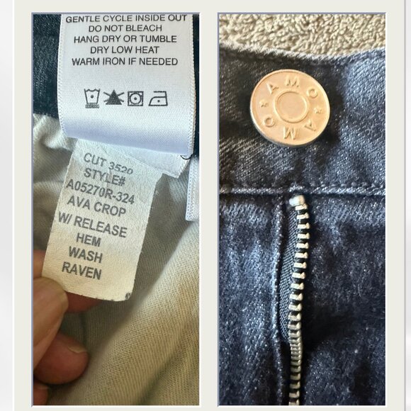 AMO AVA Crop Jeans 29 Raven Black Raw Hem Frayed High Rise Denim USA Made - Picture 14 of 17